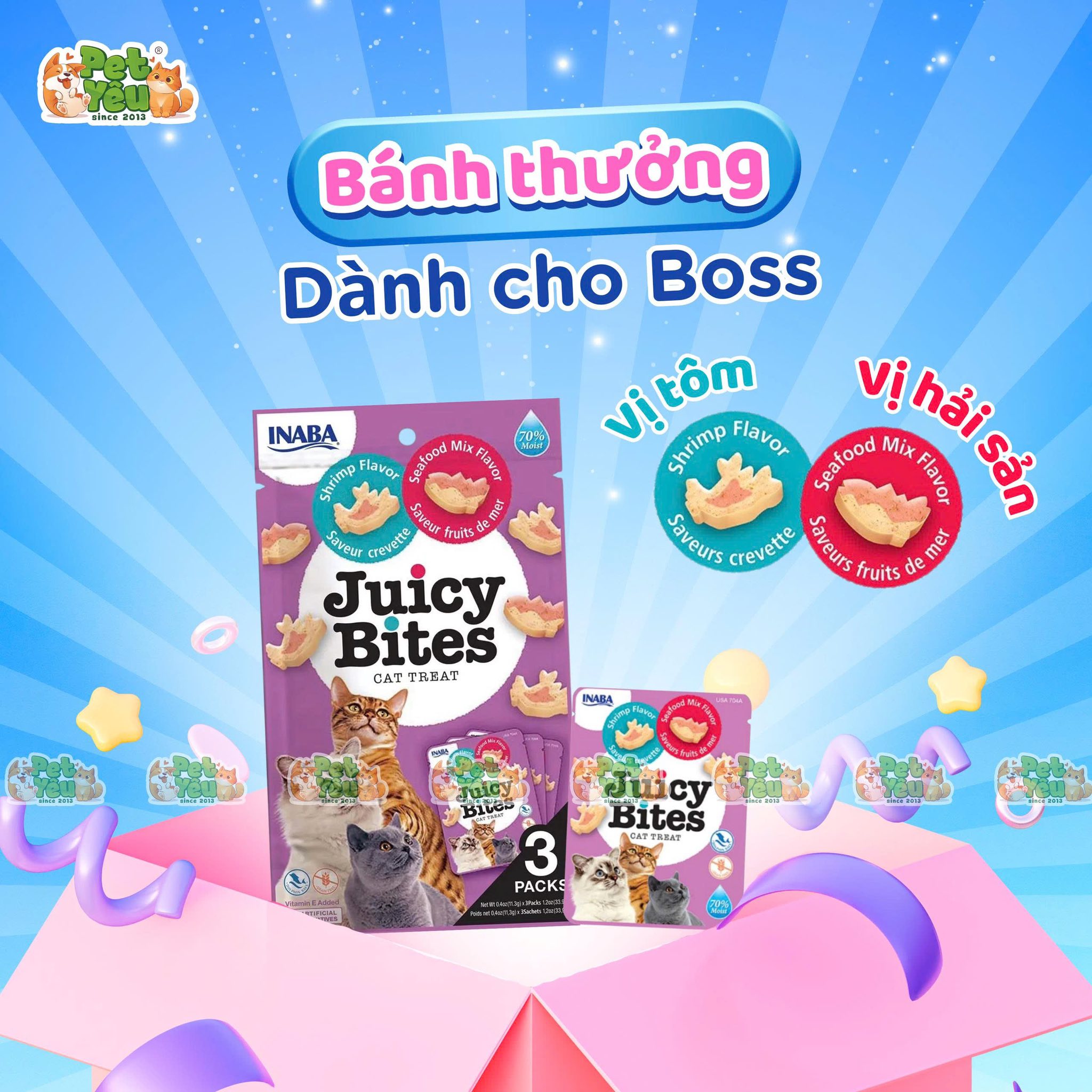 Bánh thưởng mềm INABA JUICY BITES gói 33,9g (3 gói x 11.3g)