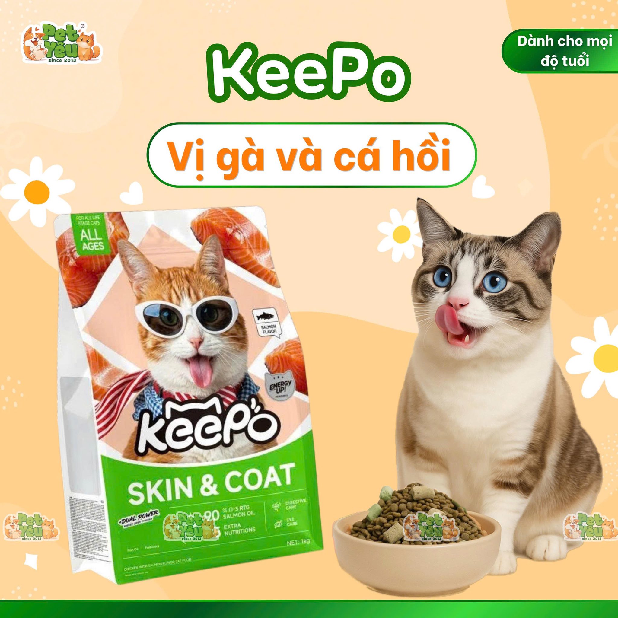Thức ăn hạt KEEPO dành cho mèo mọi độ tuổi- Túi 1Kg