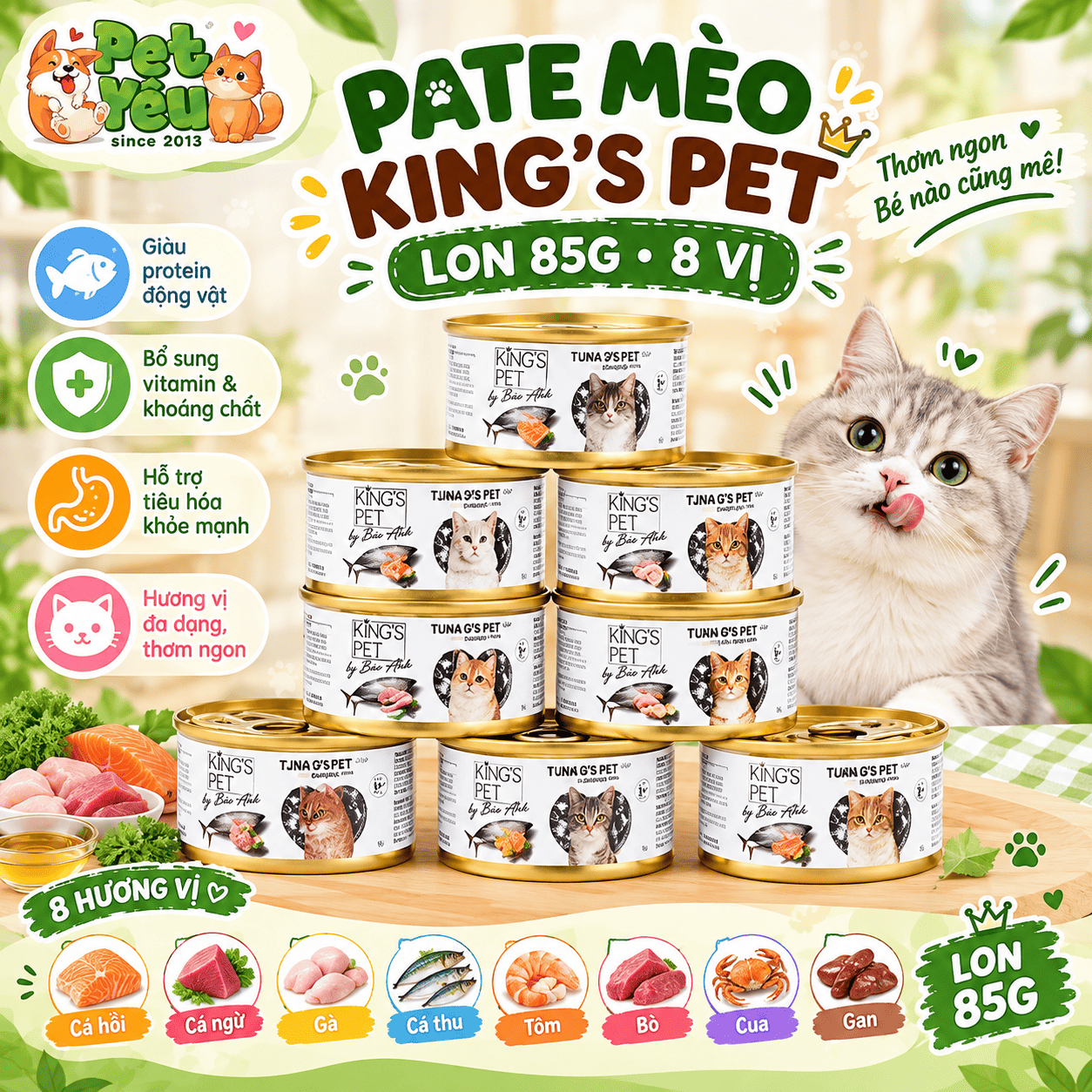 Pate Cho Mèo King's Pet Lon 85G - 8 Vị
