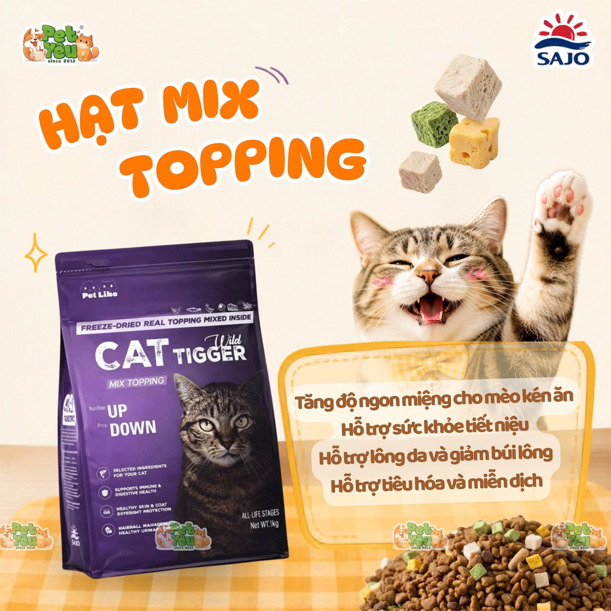 Thức ăn hạt cho mèo Cat Tigger Mix Topping - Túi 1Kg