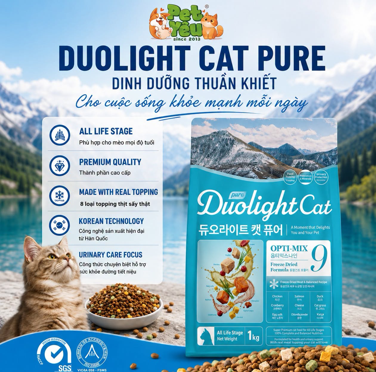 HẠT DUOLIGHT CAT PURE OPTI-MIX 9 FREEZE-DRIED FORMULA DÀNH CHO MÈO MỌI LỨA TUỔI