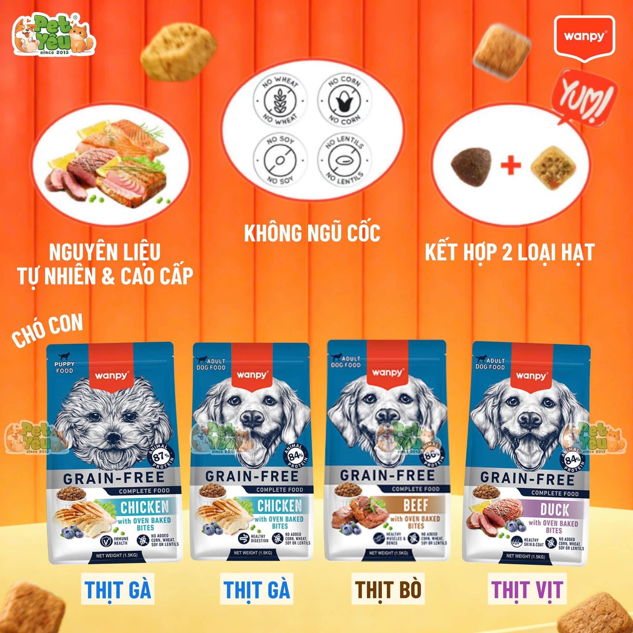 Hạt Wanpy Grain-Free cho chó mọi lứa tuổi