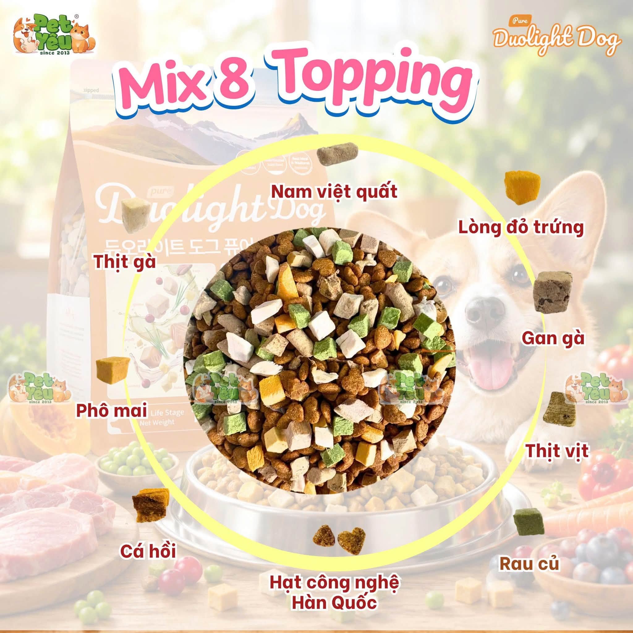 Hạt Cho Chó Duolight Dog Pure 1kg – Hạt Mix 8 Topping – Thức Ăn Cho Chó Mọi Lứa Tuổi