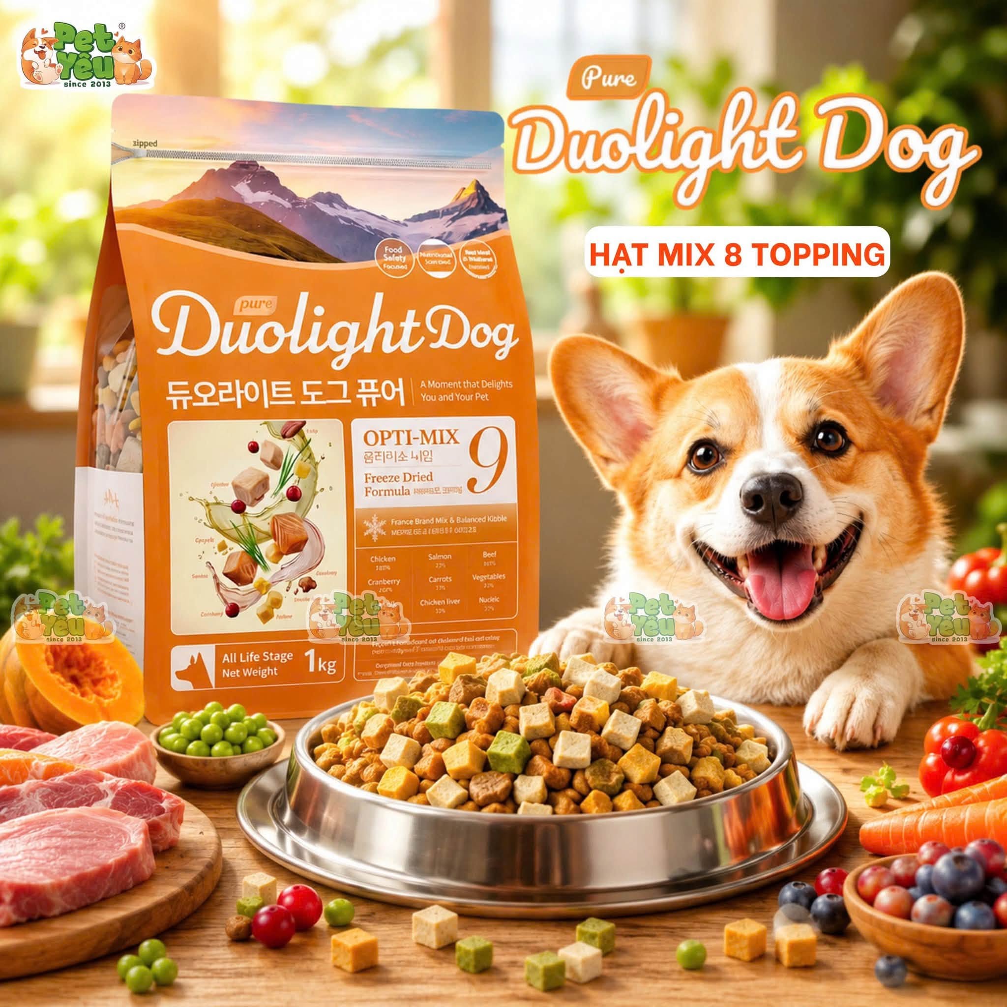 Hạt Cho Chó Duolight Dog Pure 1kg – Hạt Mix 8 Topping – Thức Ăn Cho Chó Mọi Lứa Tuổi