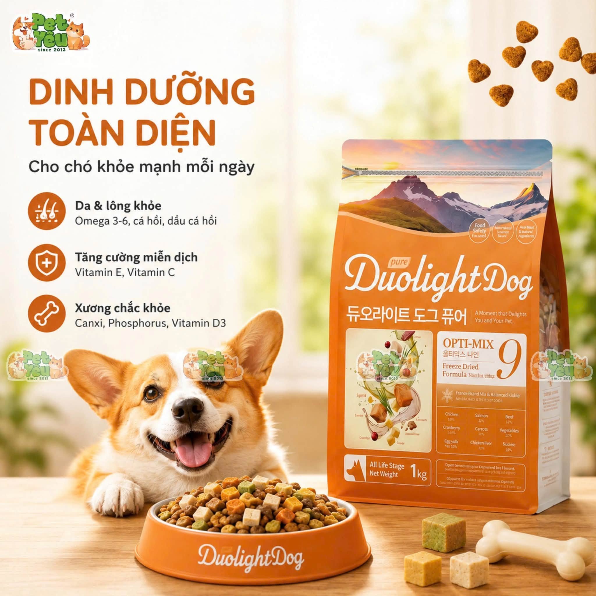 Hạt Cho Chó Duolight Dog Pure 1kg – Hạt Mix 8 Topping – Thức Ăn Cho Chó Mọi Lứa Tuổi