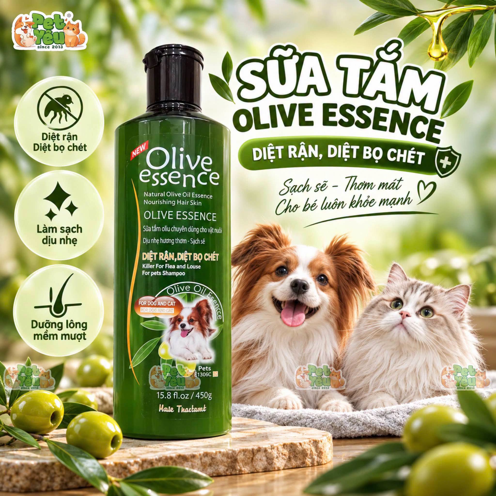 Sữa Tắm Olive Essence Thái Lan Cho Chó Mèo Chiết Xuất Dầu Olive 450ML