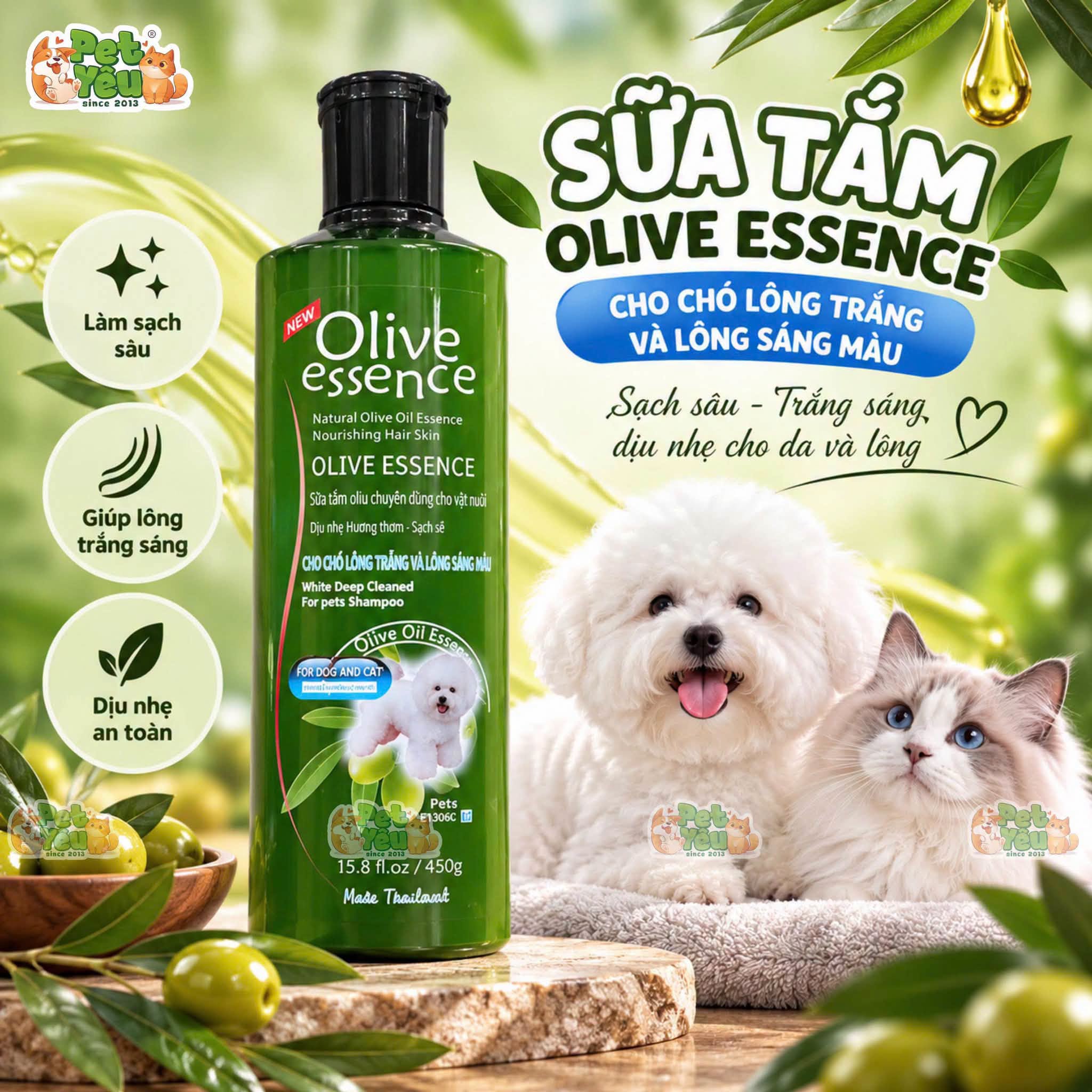 Sữa Tắm Olive Essence Thái Lan Cho Chó Mèo Chiết Xuất Dầu Olive 450ML