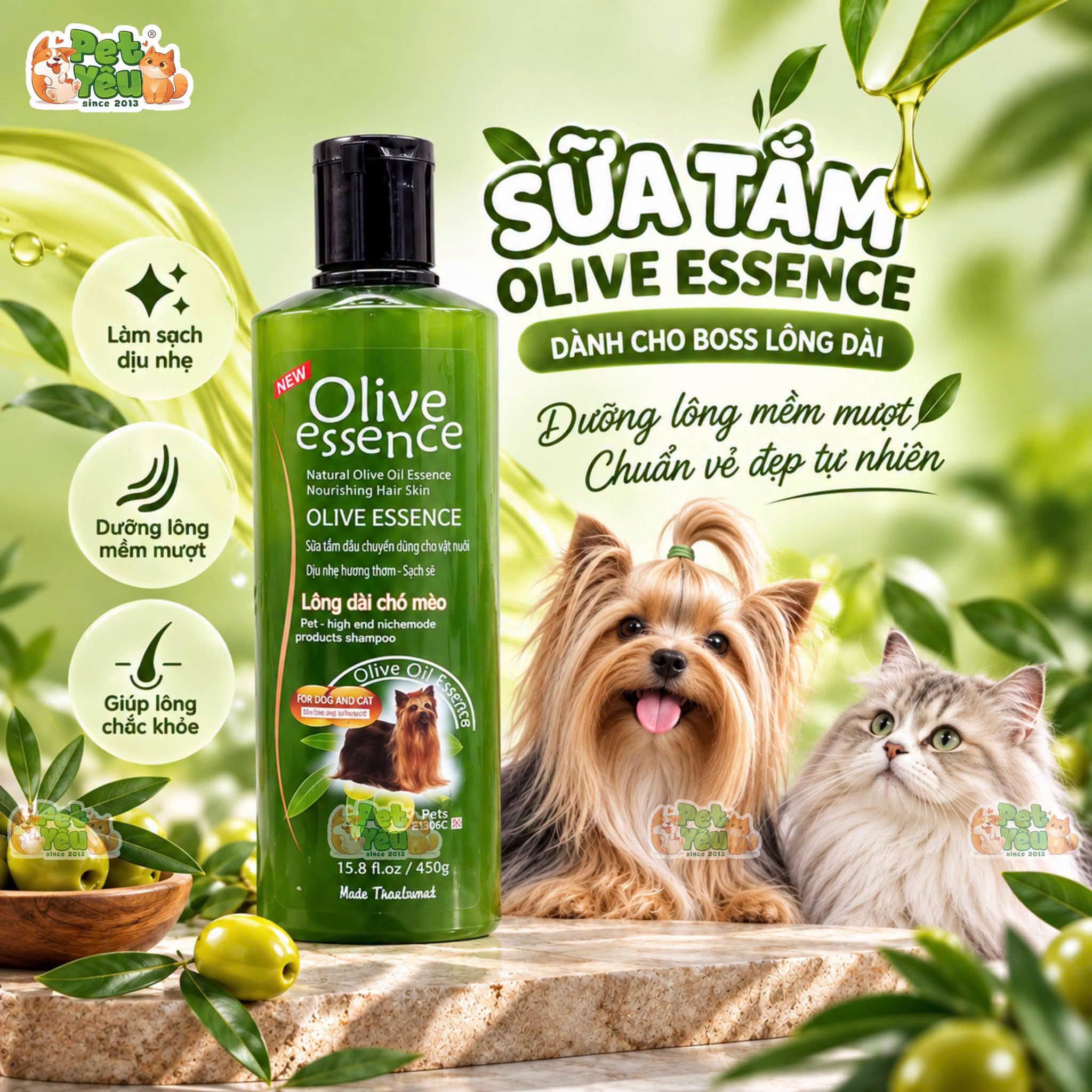 Sữa Tắm Olive Essence Thái Lan Cho Chó Mèo Chiết Xuất Dầu Olive 450ML