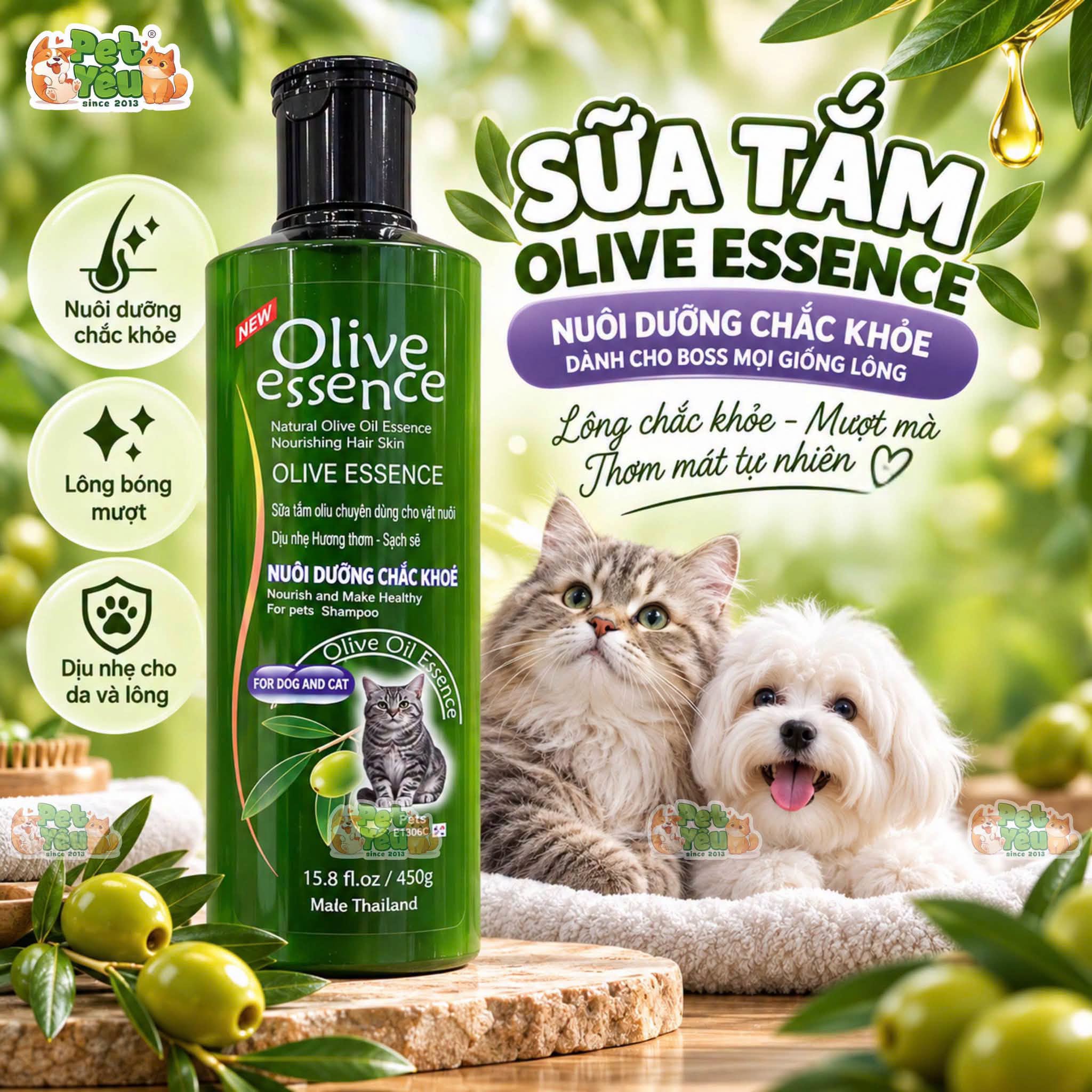 Sữa Tắm Olive Essence Thái Lan Cho Chó Mèo Chiết Xuất Dầu Olive 450ML