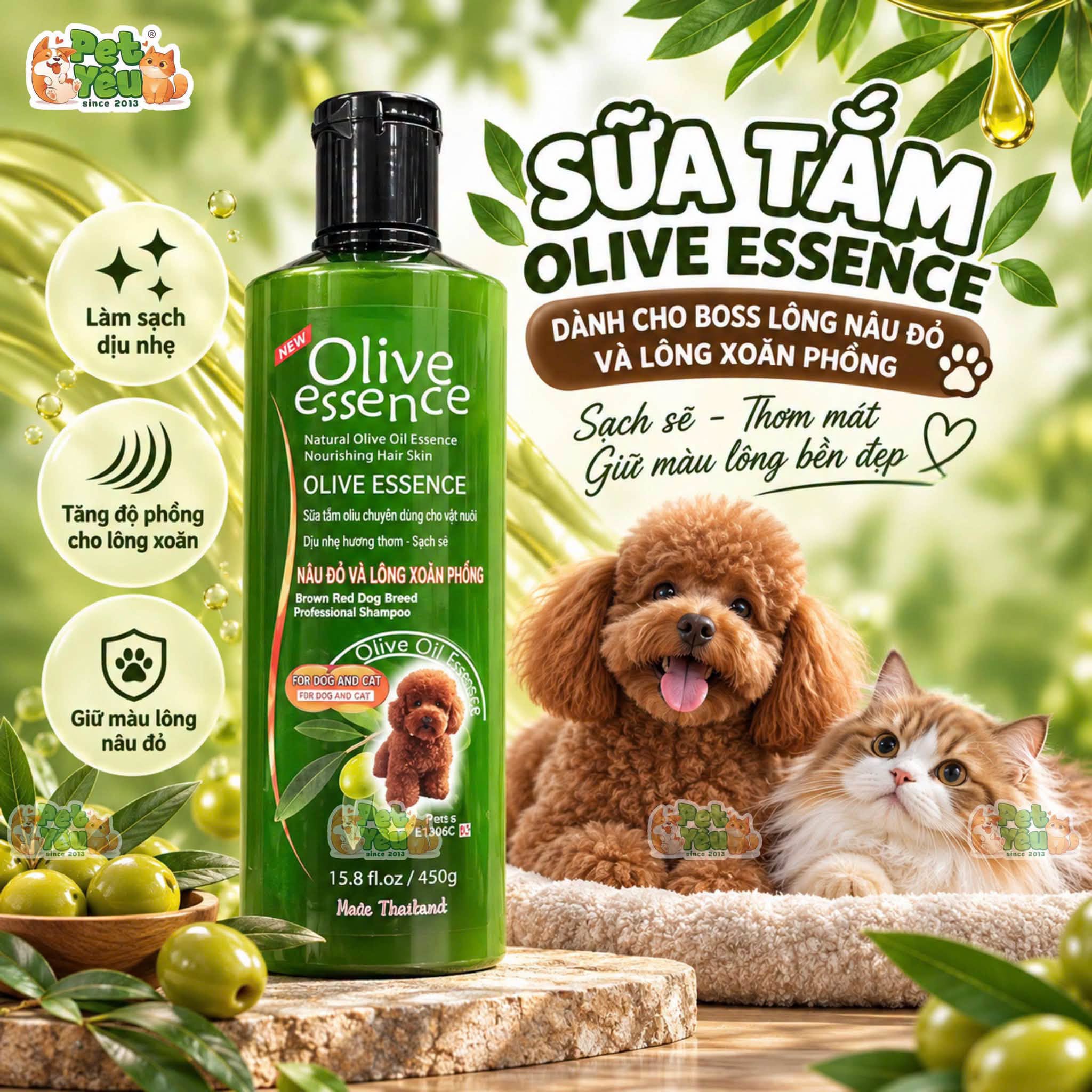 Sữa Tắm Olive Essence Thái Lan Cho Chó Mèo Chiết Xuất Dầu Olive 450ML
