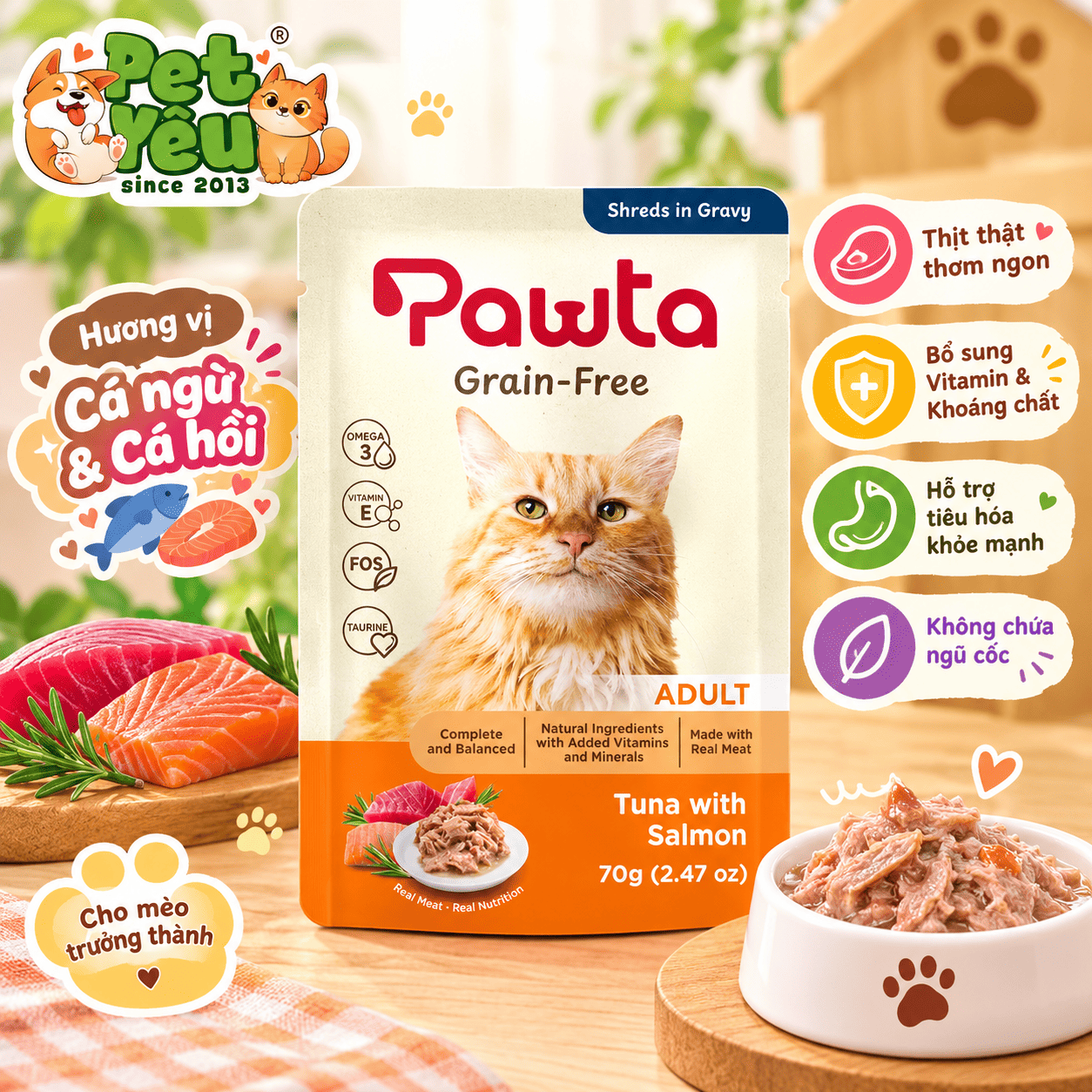 Pate Pawta Không Ngũ Cốc Cho Mèo 70G – 5 Hương Vị Cho Mèo Con & Mèo Lớn