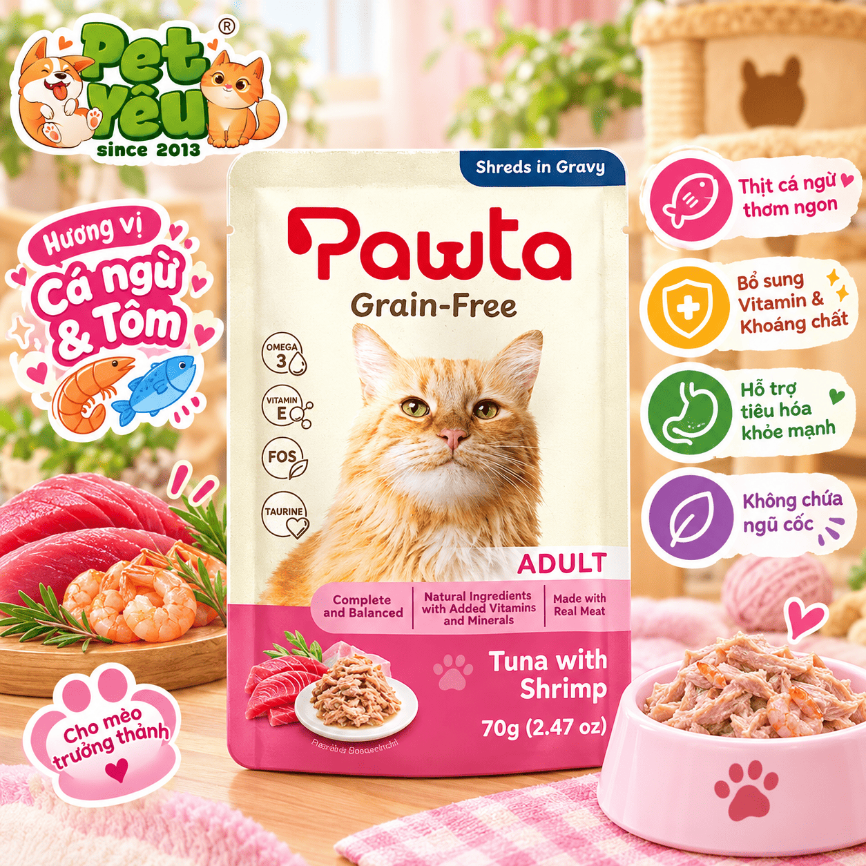 Pate Pawta Không Ngũ Cốc Cho Mèo 70G – 5 Hương Vị Cho Mèo Con & Mèo Lớn