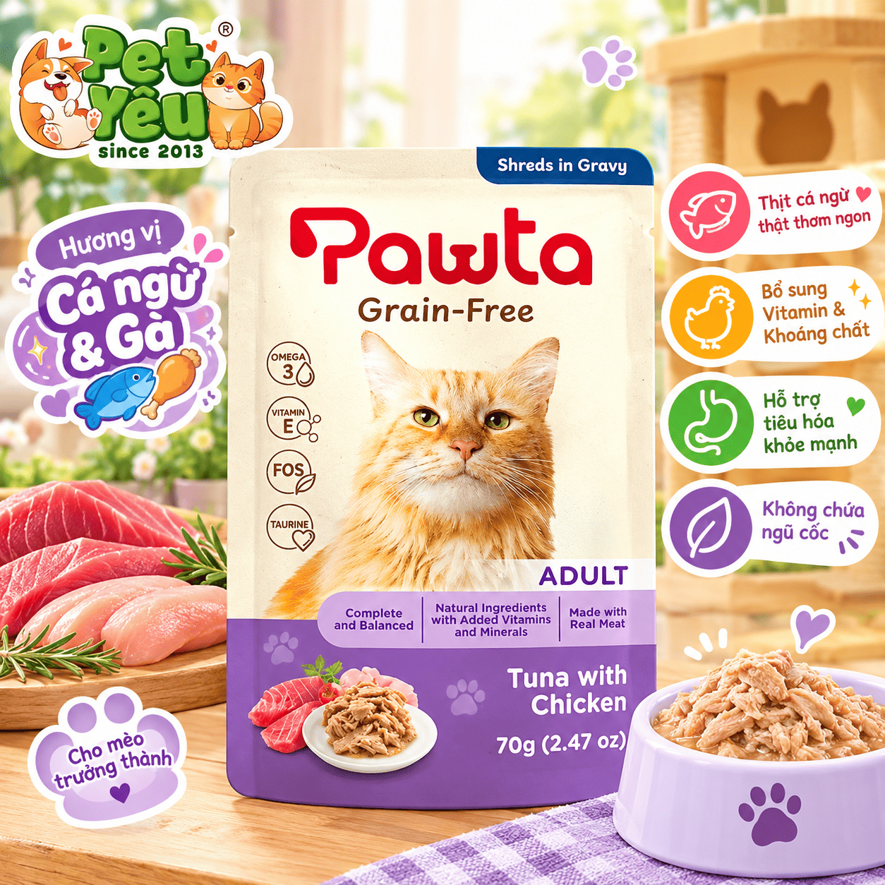 Pate Pawta Không Ngũ Cốc Cho Mèo 70G – 5 Hương Vị Cho Mèo Con & Mèo Lớn