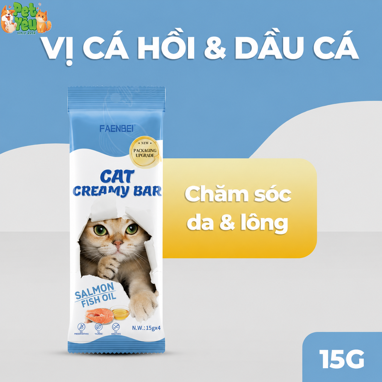 Súp thưởng Creamy FAENBEI dành cho mèo từ 3 tháng tuổi - Gói 60G (4 Que x15G)