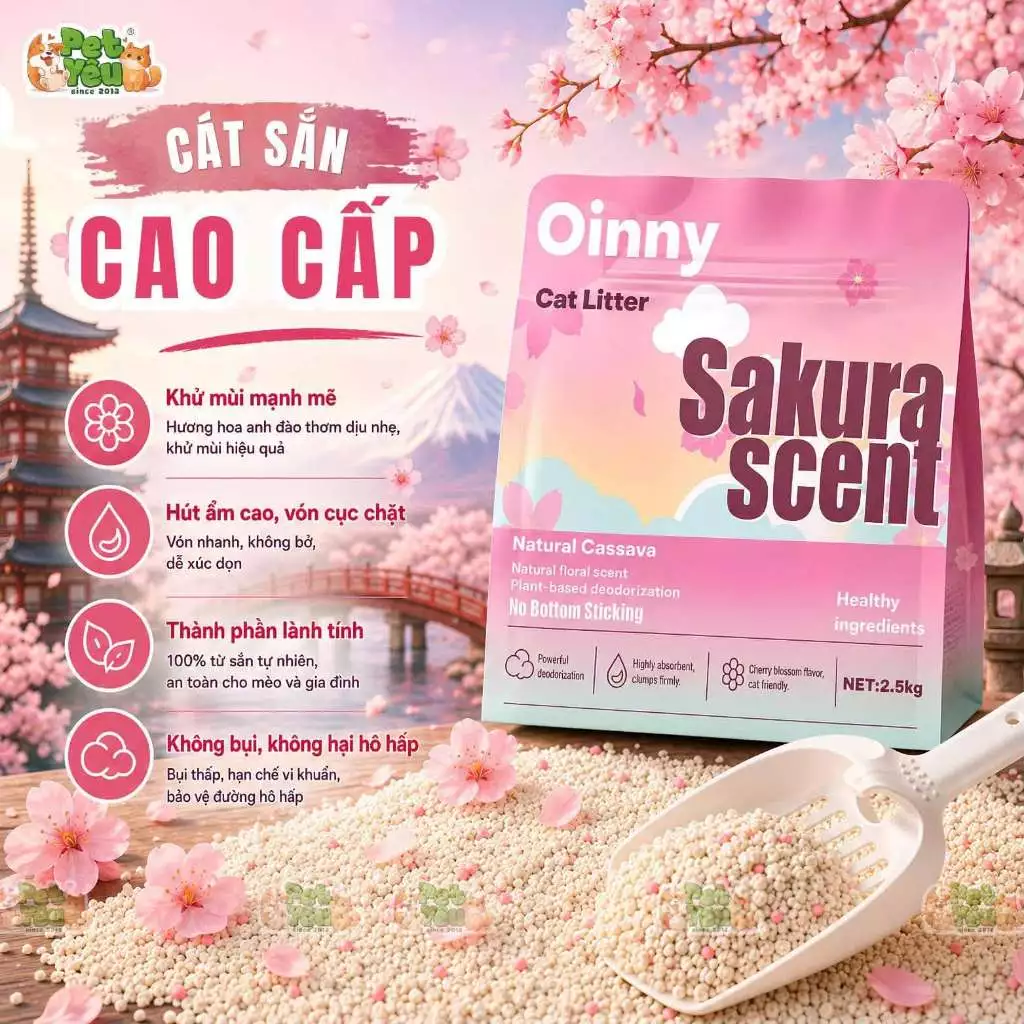Cát Sắn Cho Mèo Oinny Sakura Scent - Túi 2.5KG
