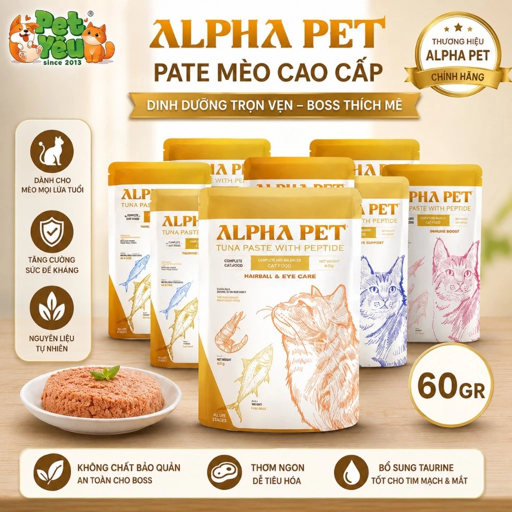 Pate Alpha Pet Cá Ngừ 60G Dành Cho Mèo – 8 Vị Topping Thơm Ngon