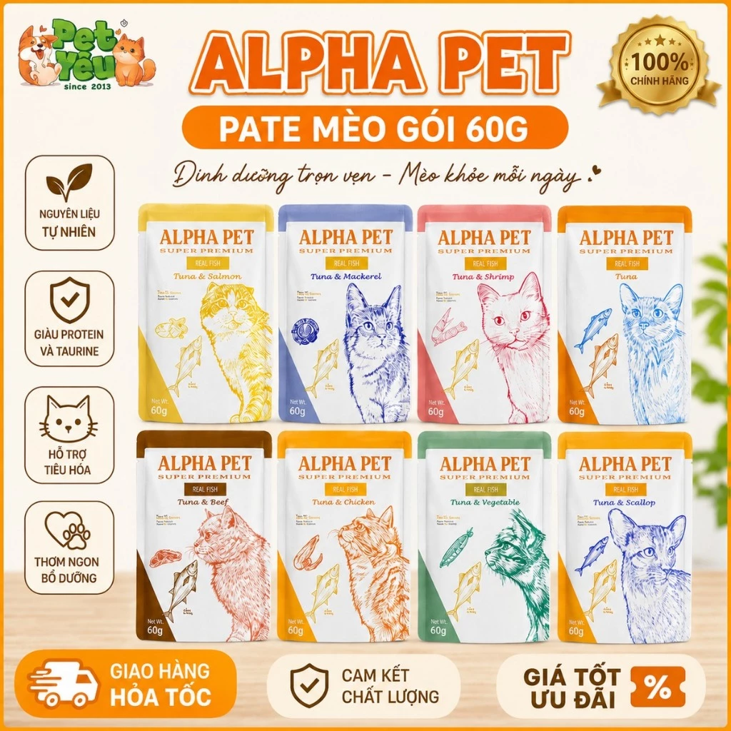 Pate Alpha Pet Cá Ngừ 60G Dành Cho Mèo – 8 Vị Topping Thơm Ngon