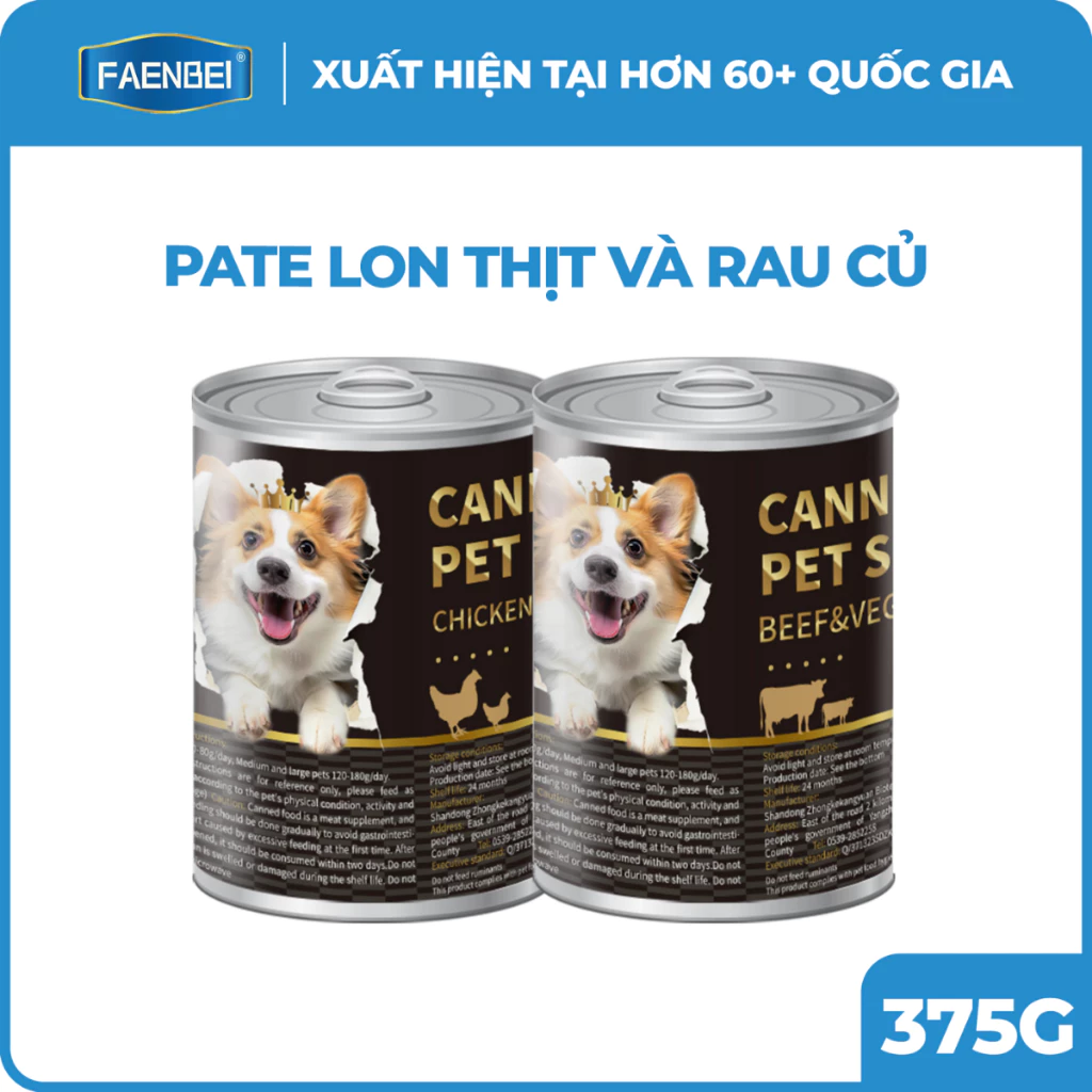 Pate thịt & rau củ cho chó từ 3 tháng tuổi FAENBEI- Lon 375G
