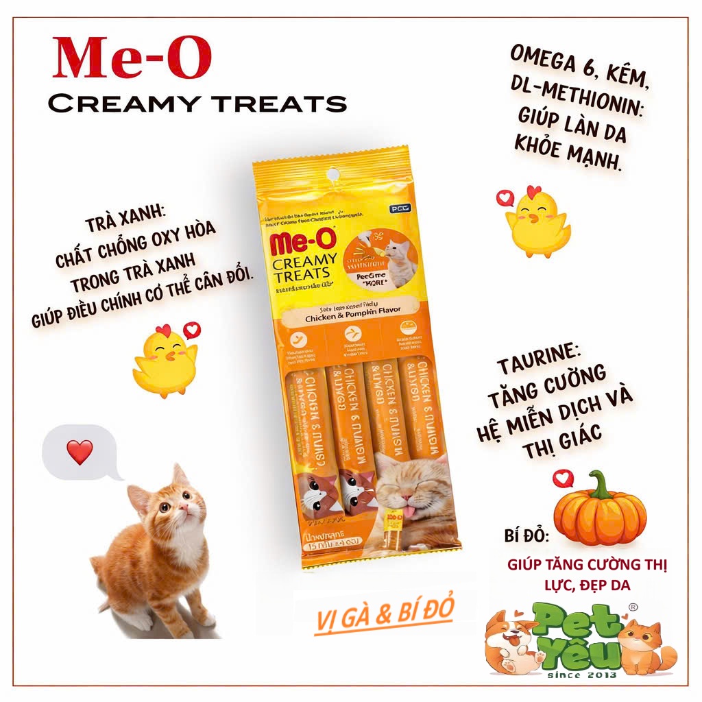 Súp thưởng dạng kem cho mèo ME-O Creamy Treats- Gói 60G (4 Que x15G)