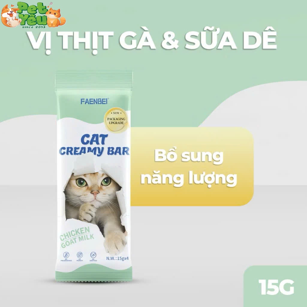 Súp thưởng Creamy FAENBEI dành cho mèo từ 3 tháng tuổi - Gói 60G (4 Que x15G)