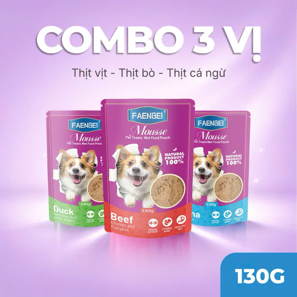 Pate Mousse FAENBEI cho chó từ 3 tháng tuổi - Túi 130G