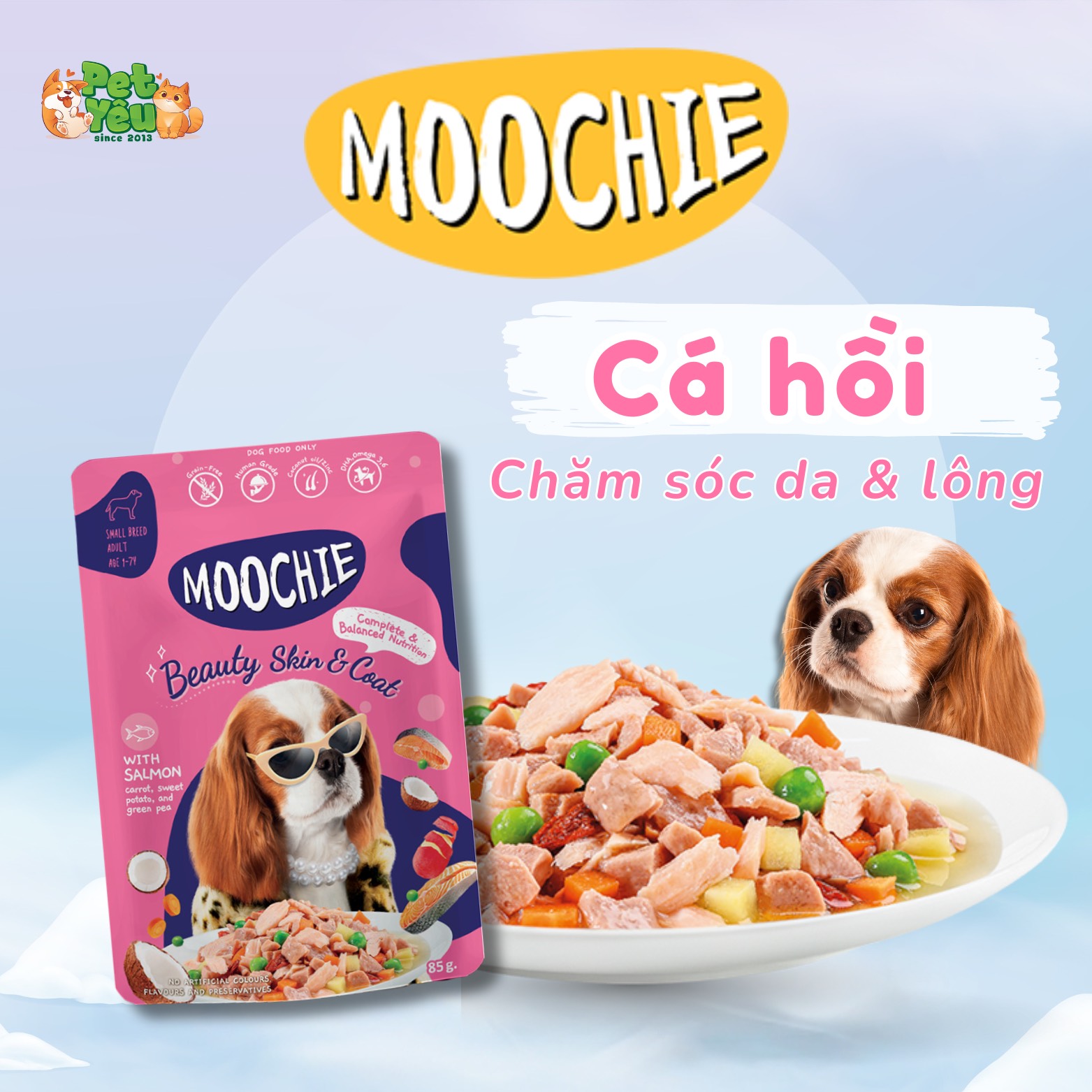 Pate MOOCHIE dành cho chó - Hỗ trợ chăm sóc da & lông - Vị Cá Hồi túi 85G