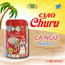 Súp thưởng CIAO Churu dành cho mèo - Vị Cá ngừ mix 5 vị (hộp 50 que)