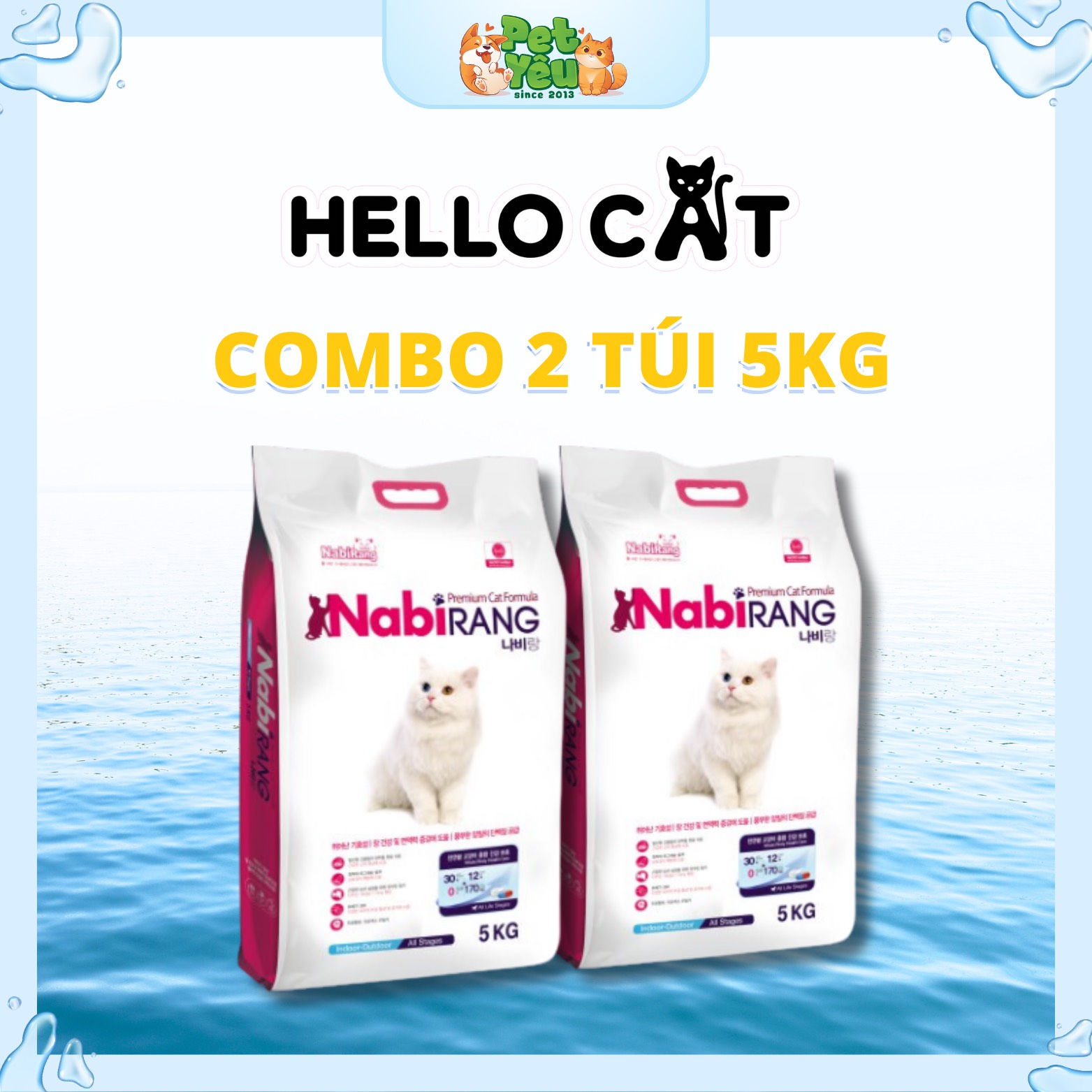 [ COMBO 2 TÚI 5KG ] Thức ăn hạt NabiRang dành cho mèo