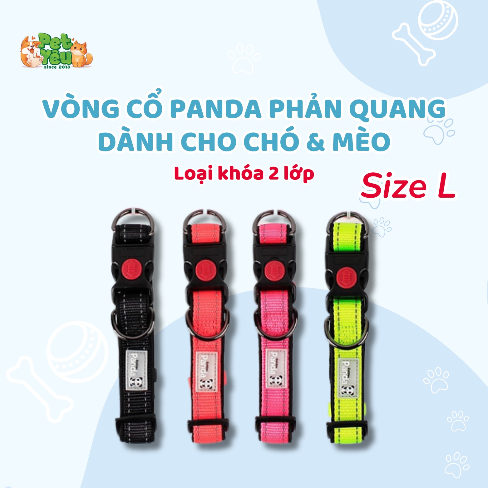 Vòng cổ Panda phản quang dành cho chó & mèo - size L