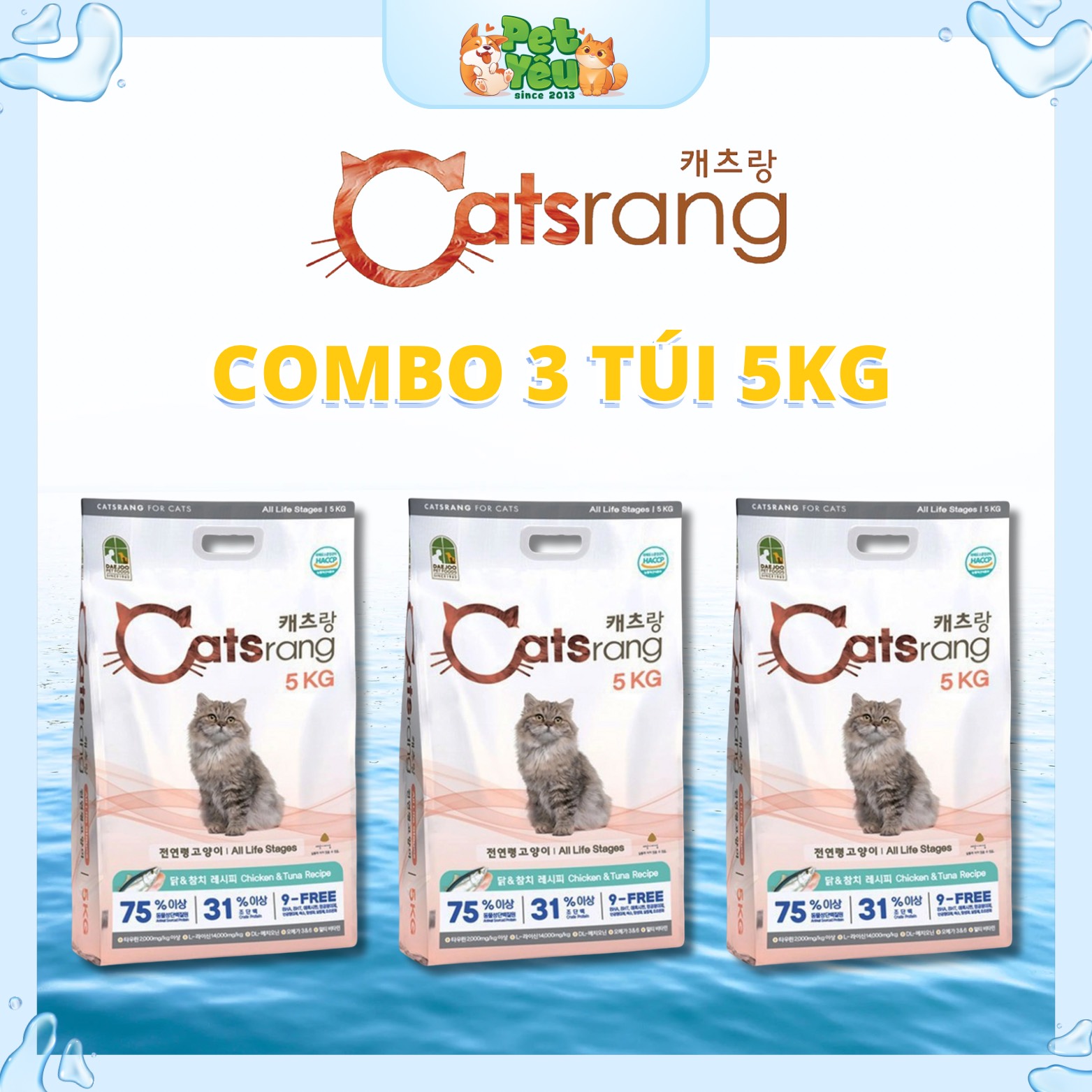 [ COMBO 3 TÚI 5KG ] Thức ăn hạt Catsrang dành cho mèo