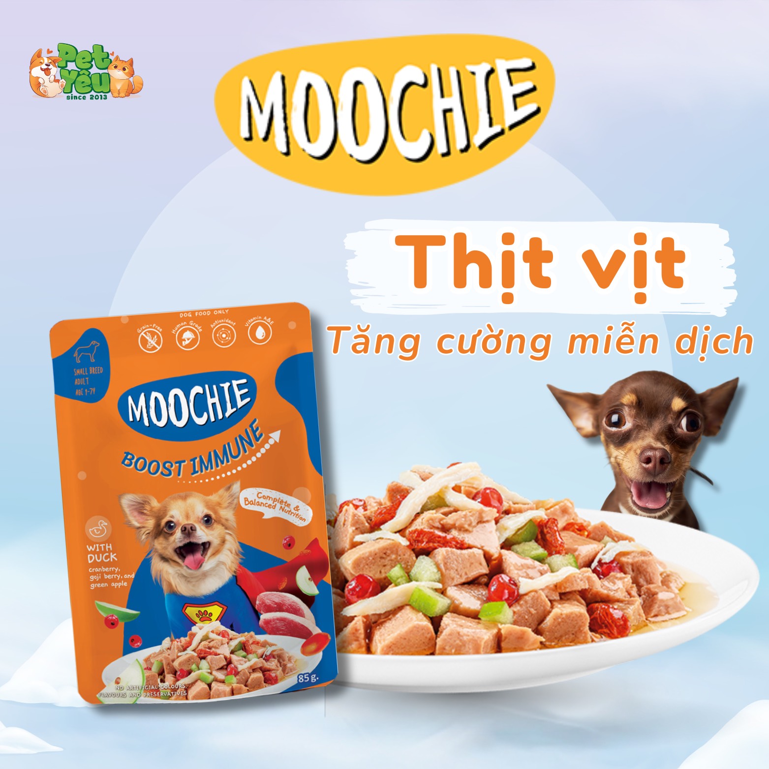 Pate MOOCHIE dành cho chó - Tăng cường hệ miễn dịch - Vị Thịt Vịt túi 85G